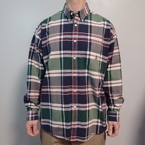 Blue and Green Casual Button Down Shirt